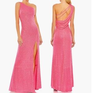 Revolve Ieena for Mac Duggal Sequin Draped One Shoulder Wedding Guest Gown